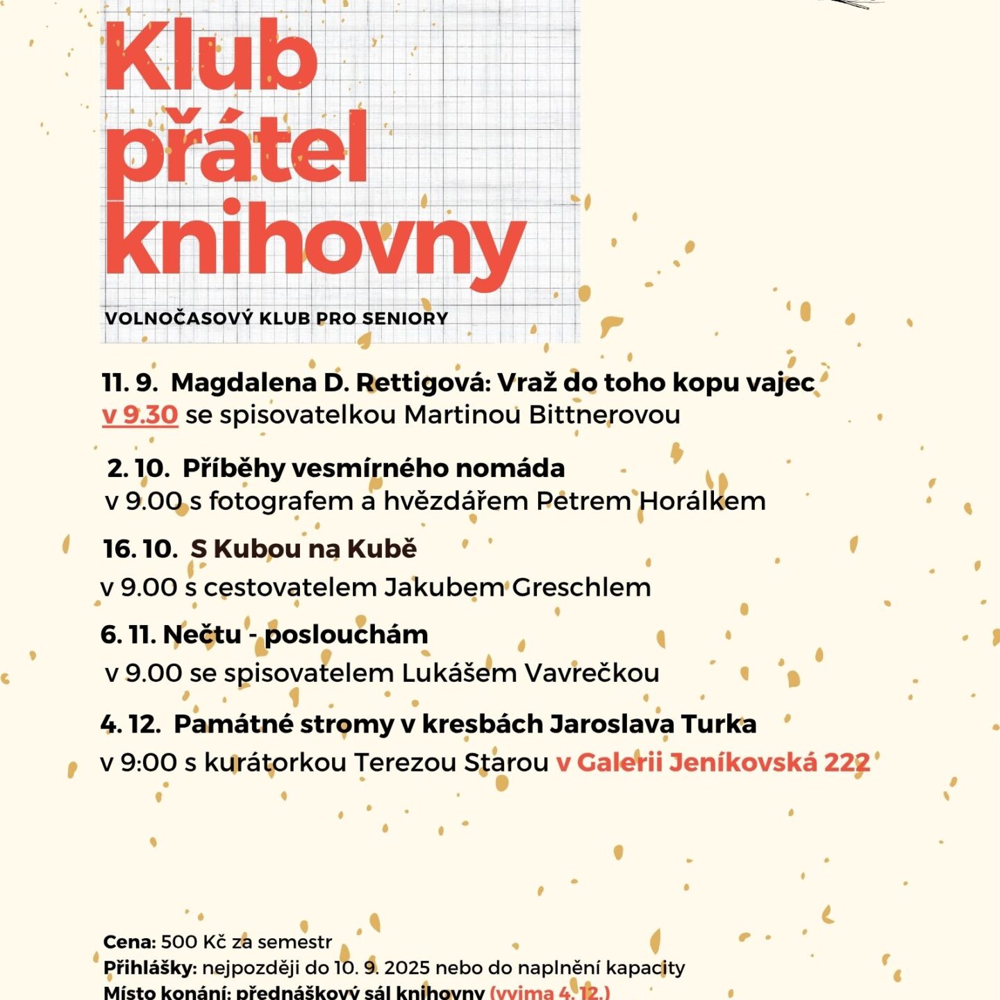 Program podzimního semestru Klubu přátel knihovny