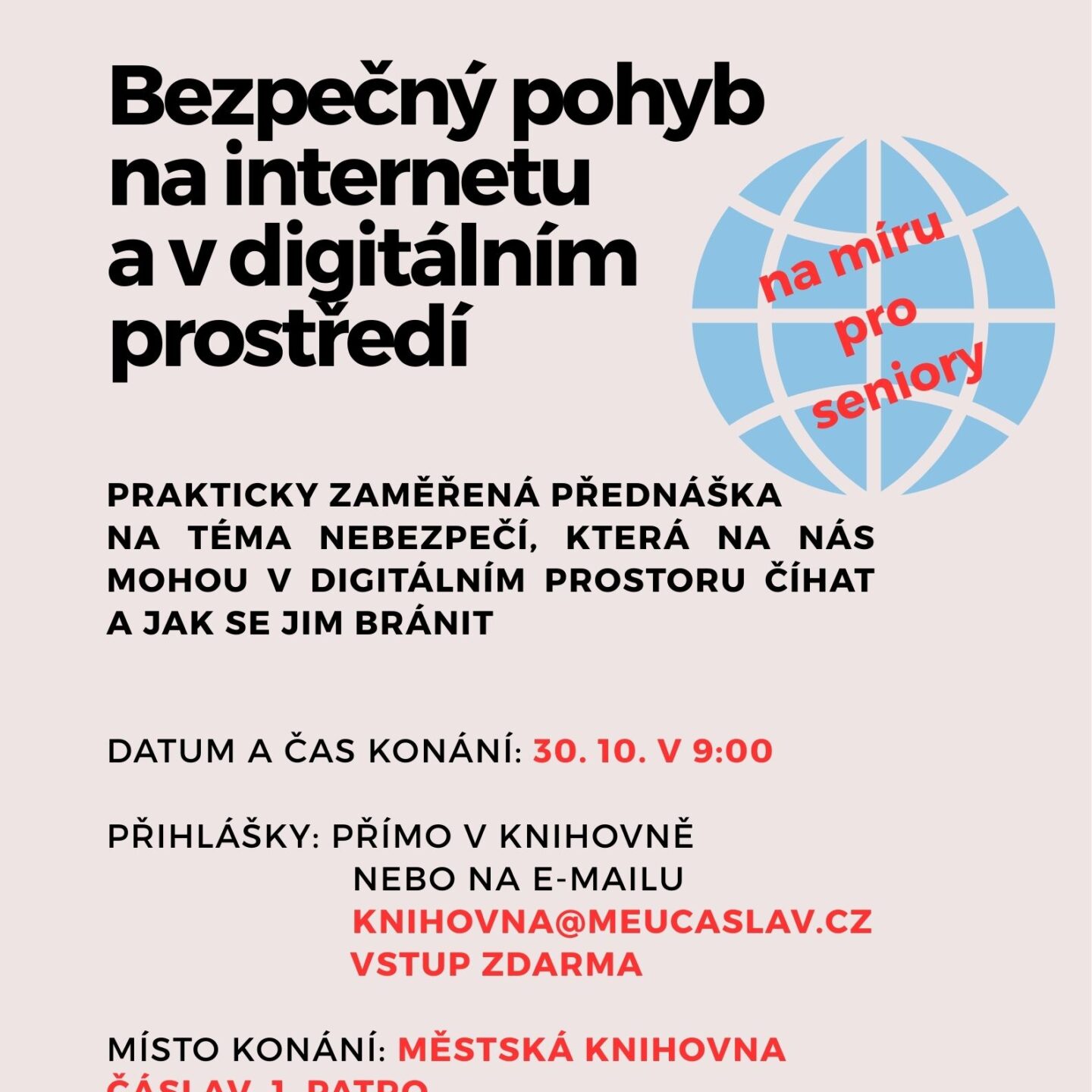 Přednáška bezpečí na internetu pro seniory 30.10.2025